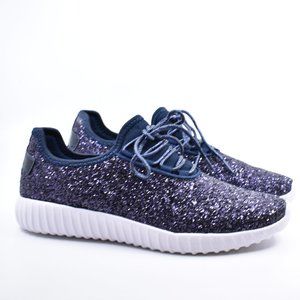 Glitter Shimmer Lace Up Athletic Navy Sneakers